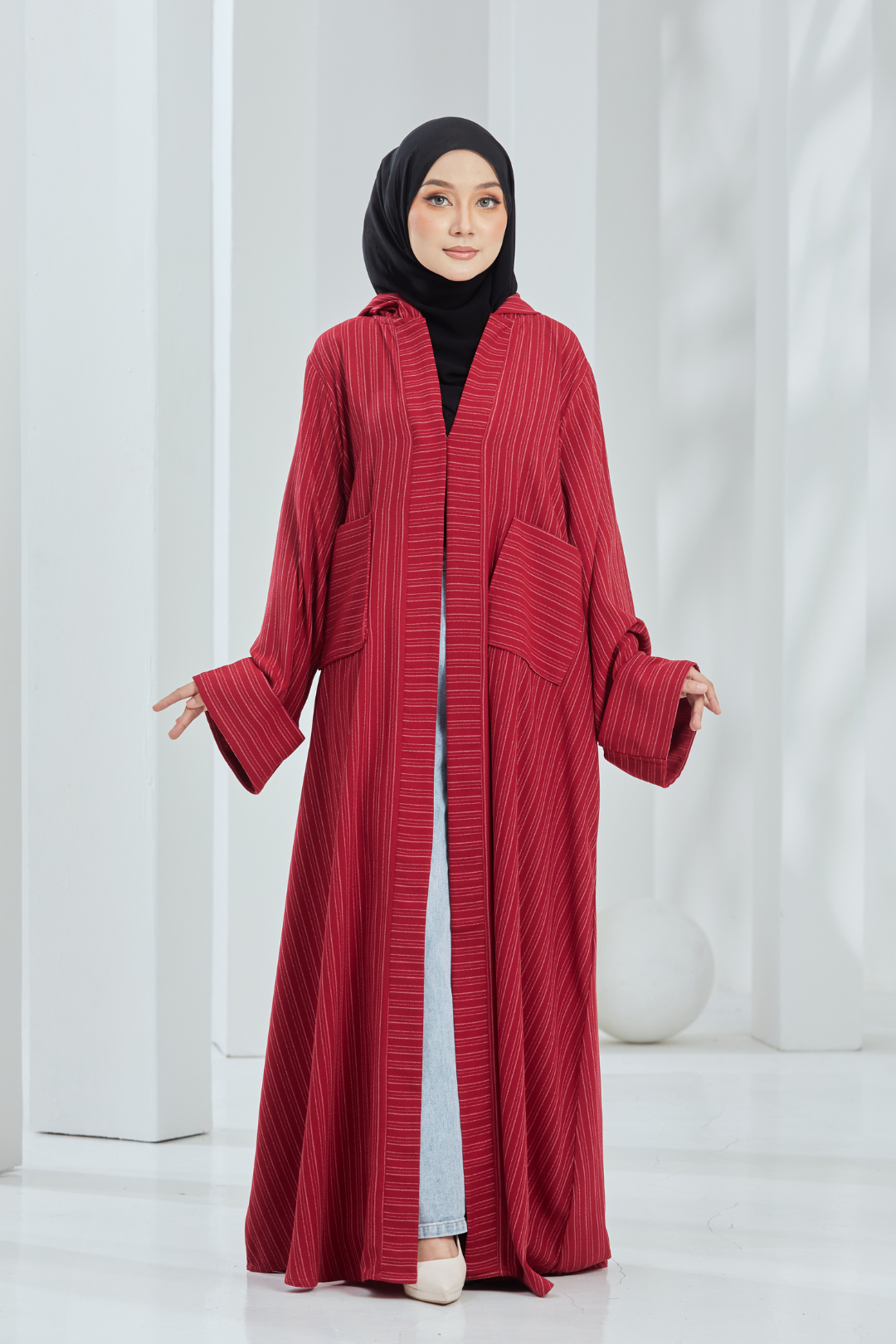 Helwa Red Stripes Hoodie Abaya